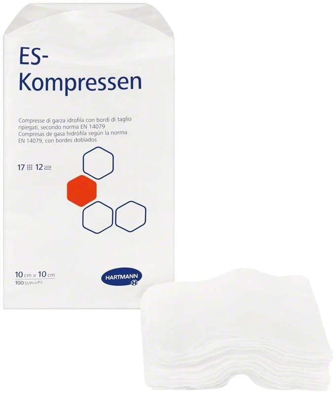Es-Kompressen, unsteril, 10 × 10 cm, 12fach, Packung à 100 Stück