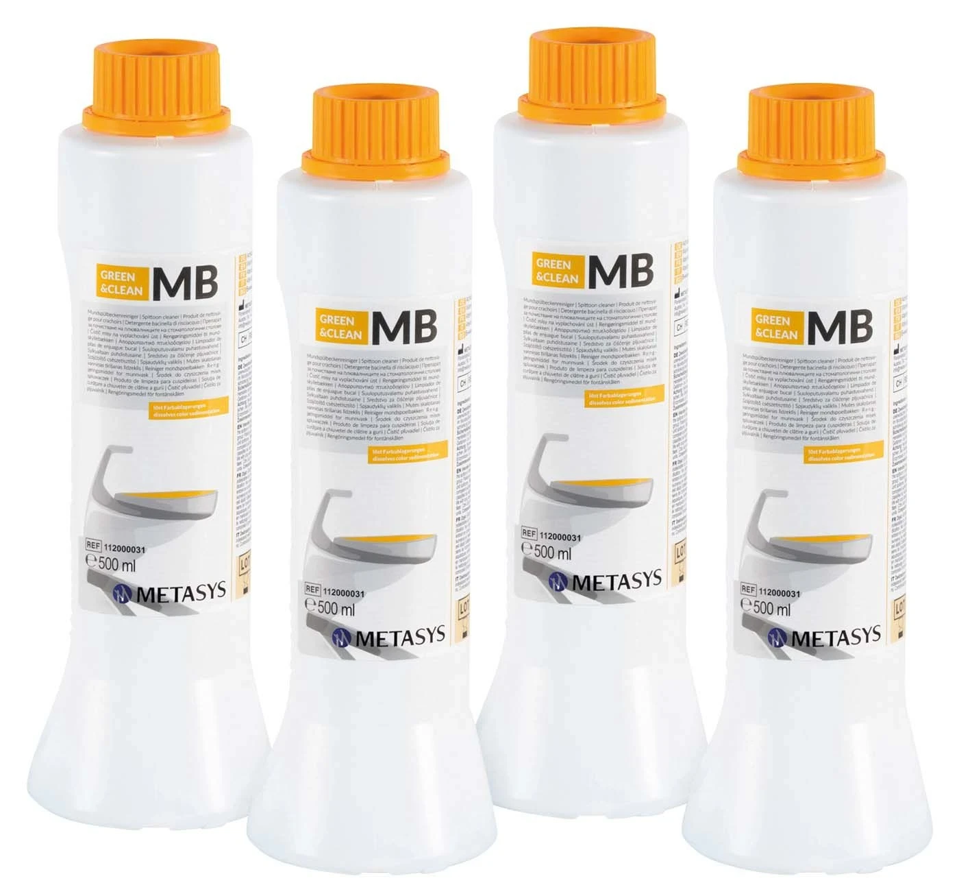 GREEN&CLEAN MB, Mundspülbeckenreinigung, Bürstenreiniger, 4 Flaschen à 500 ml