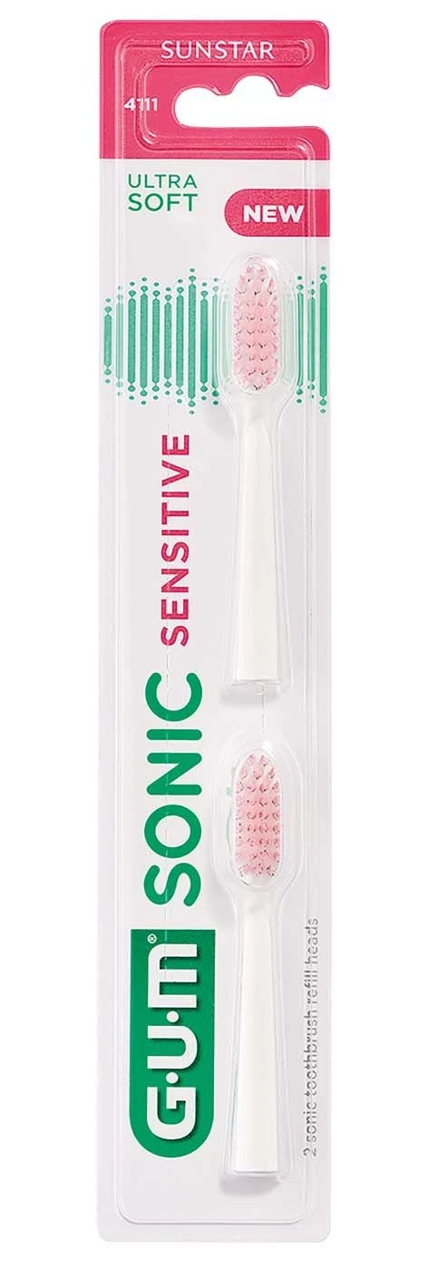 GUM Sonic Sensitive Ersatzbürsten 2 Ersatzbürstenköpfe, ultra soft, weiß