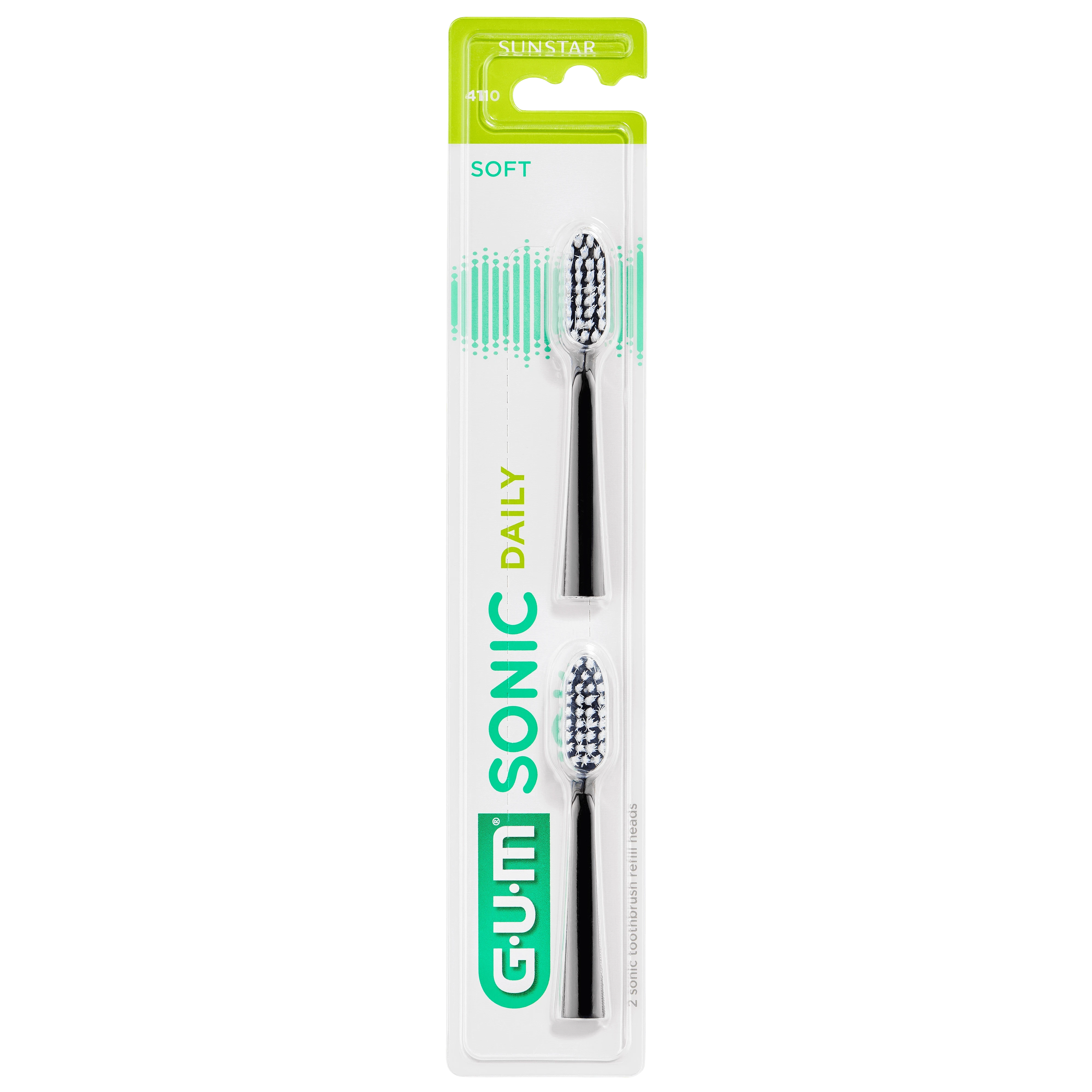 GUM SONIC Daily Ersatzbürstenkopf schwarz 2er Blister, 4 Blister in Folie verschweißt