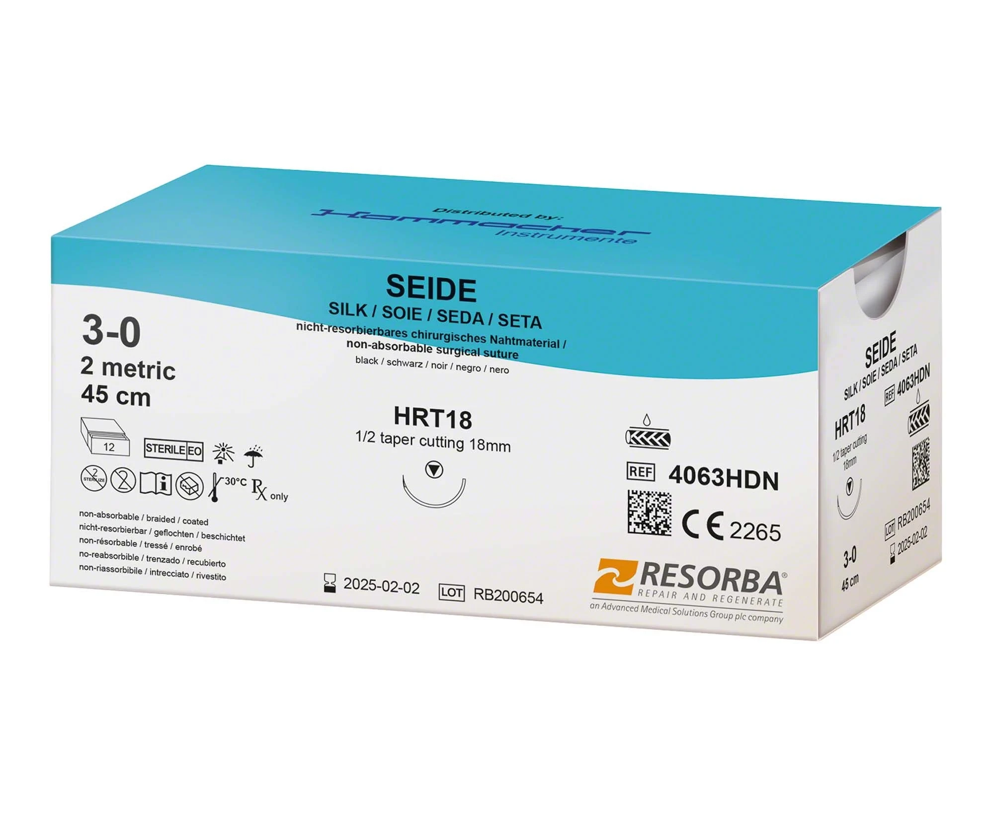 RESORBA NAHTMATERIAL, HRT18, USP 3/0, 12 Stück