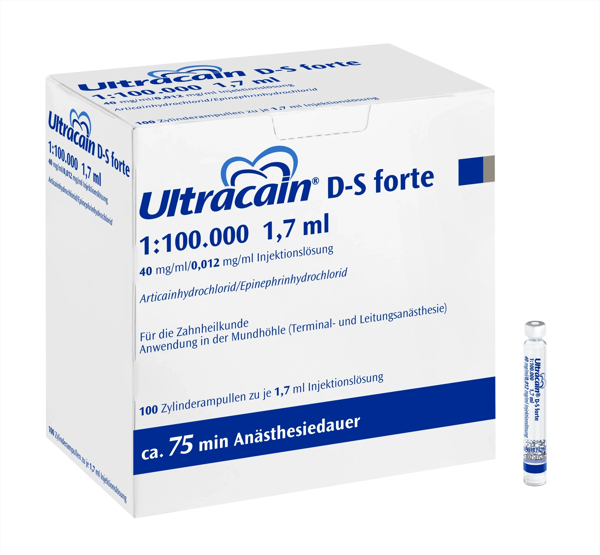 Ultracain D-S Forte 1:100.000, blau, 100 Zylinderampullen à 1,7 ml