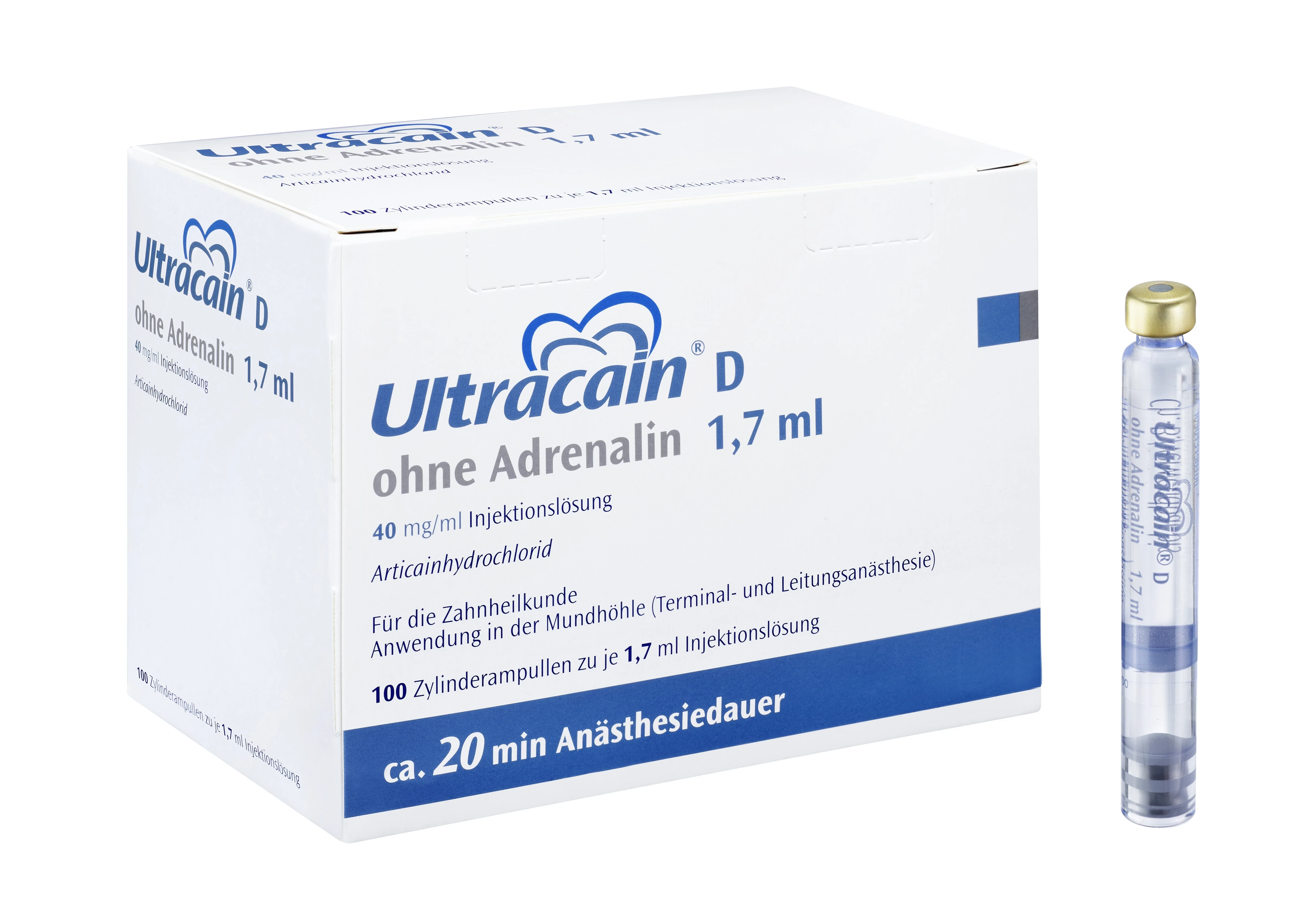 Ultracain D, ohne Adrenalin, 100 Zylinderampullen à 1,7 ml
