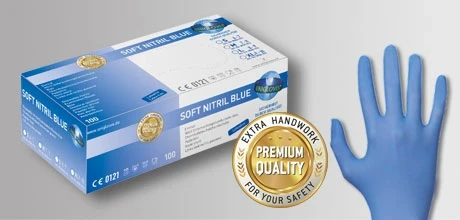 Soft Nitril Blue Premium, Einmalhandschuhe, puderfrei, Größe M, Packung à 100 Stück