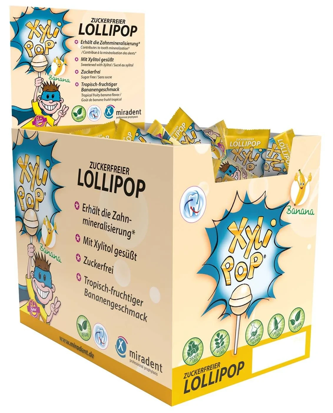 miradent XyliPOP Lollipop, 6 g, Banane, Packung à 50 Stück