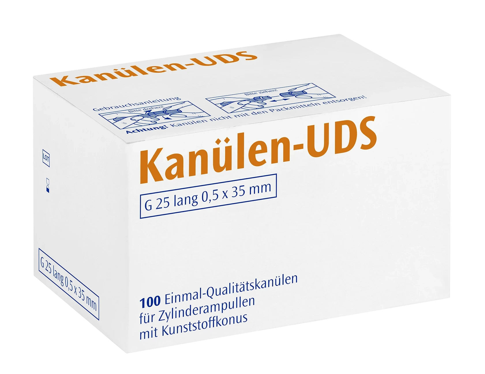 UDS-Kanüle G25, lang 0,5 x 35 mm, Packung à 100 Stück