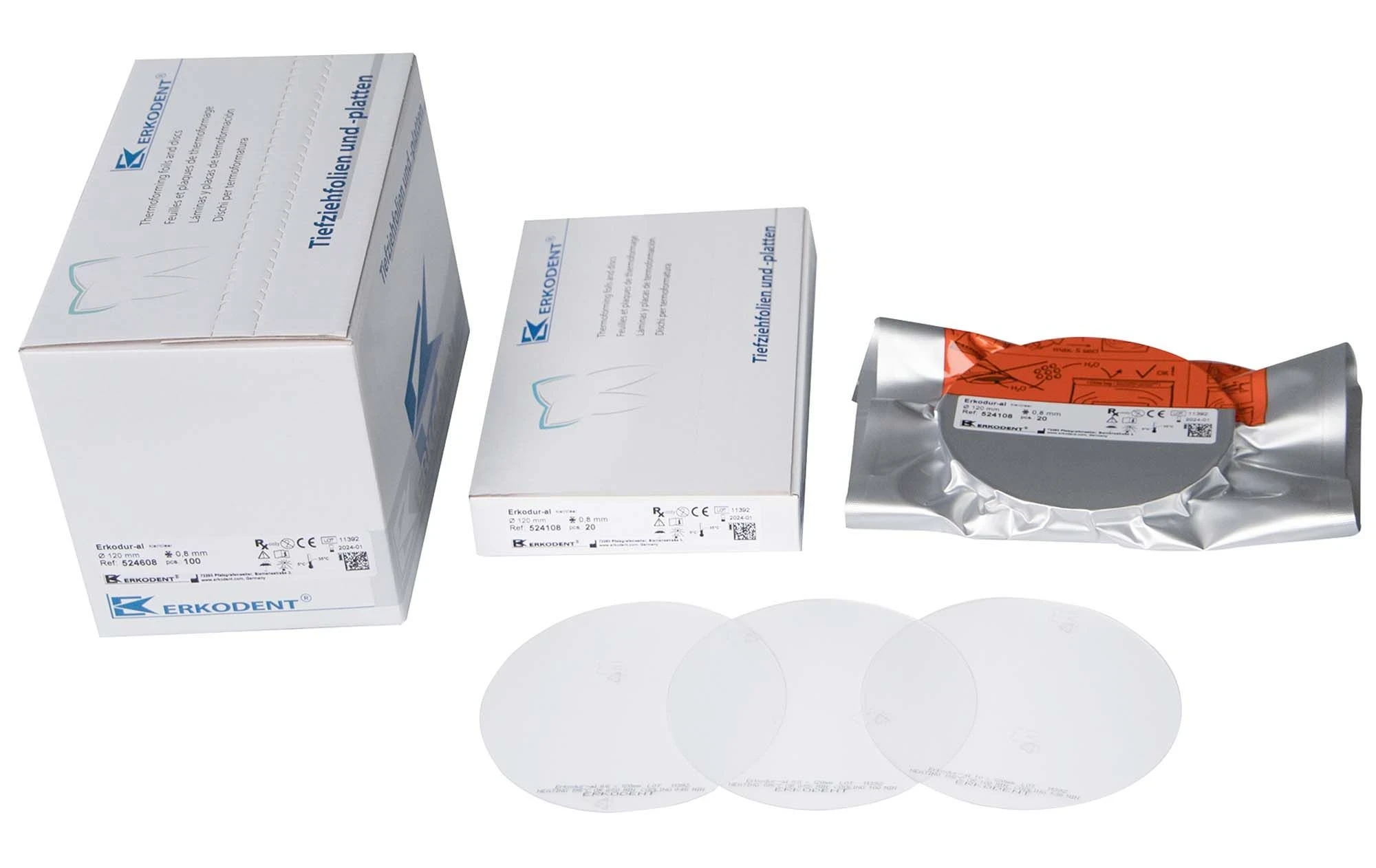 Erkodur-al klar, mit Isolierfolie, ⌀ 125 mm, Stärke 0,8 mm, Packung à 20 Stück