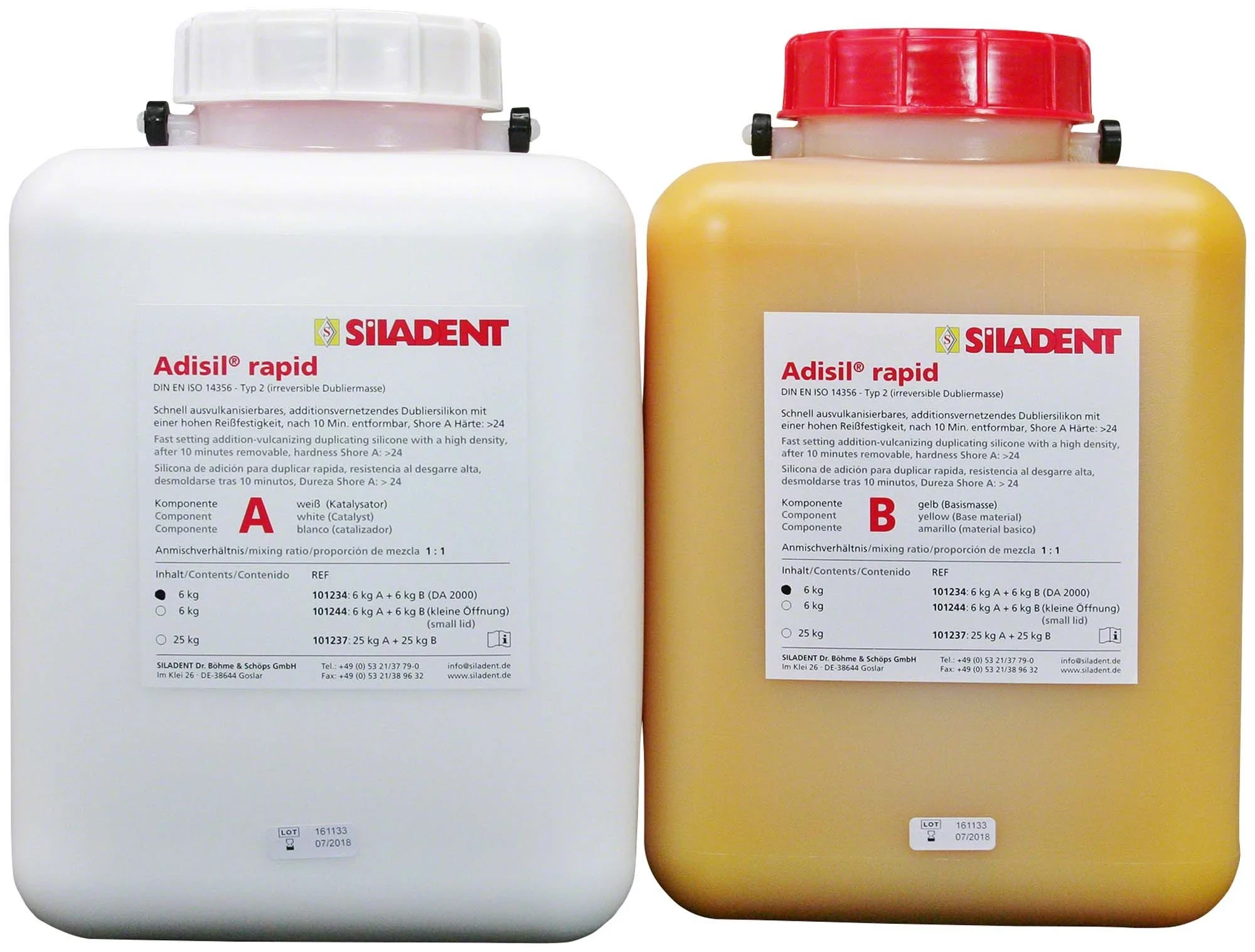 Adisil Rapid A+B, Dubliersilikon, gelb-weiß, 2 Kanister à 6 kg