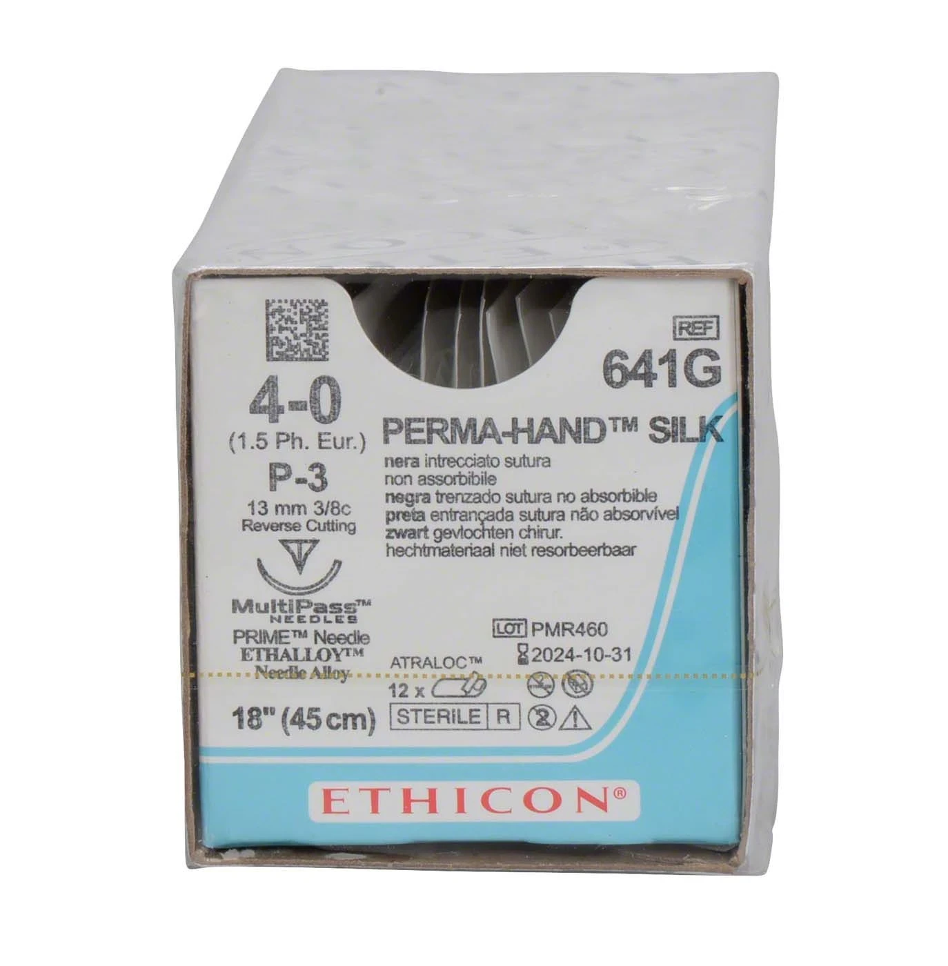 PH-Seide, geflochten, P3, 4-0, 0,45, schwarz, Packung à 12 Stück