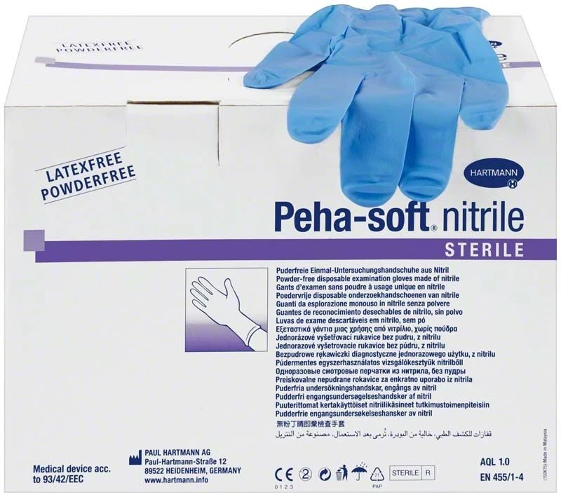Peha-Soft Nitrile Einmalhandschuhe, steril,. puderfrei, Größe S, Packung à 50 Paar