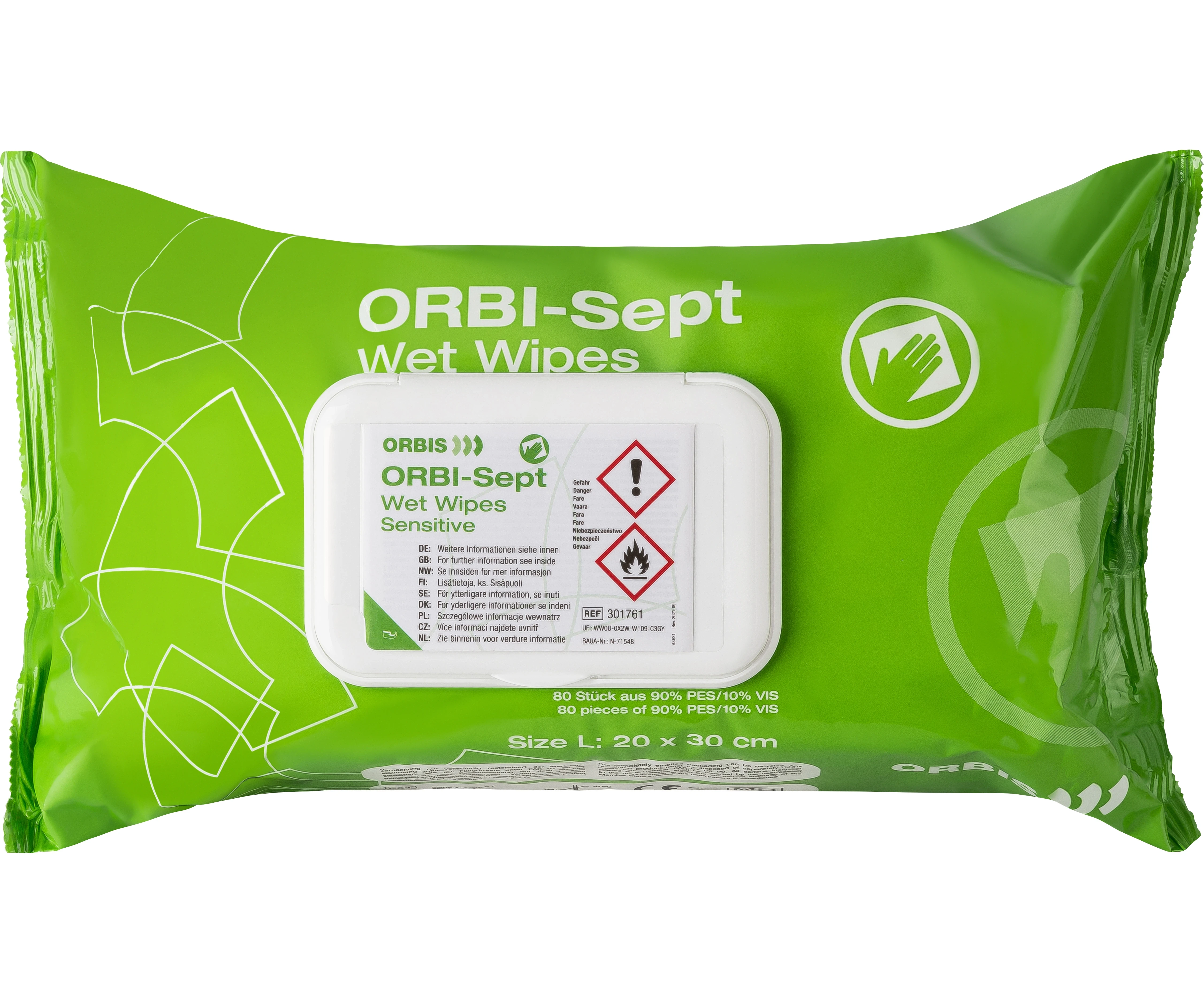 ORBI-Sept Wet Wipes, Sensitive Flowpack, 20 × 30cm, Packung à 80 Stück