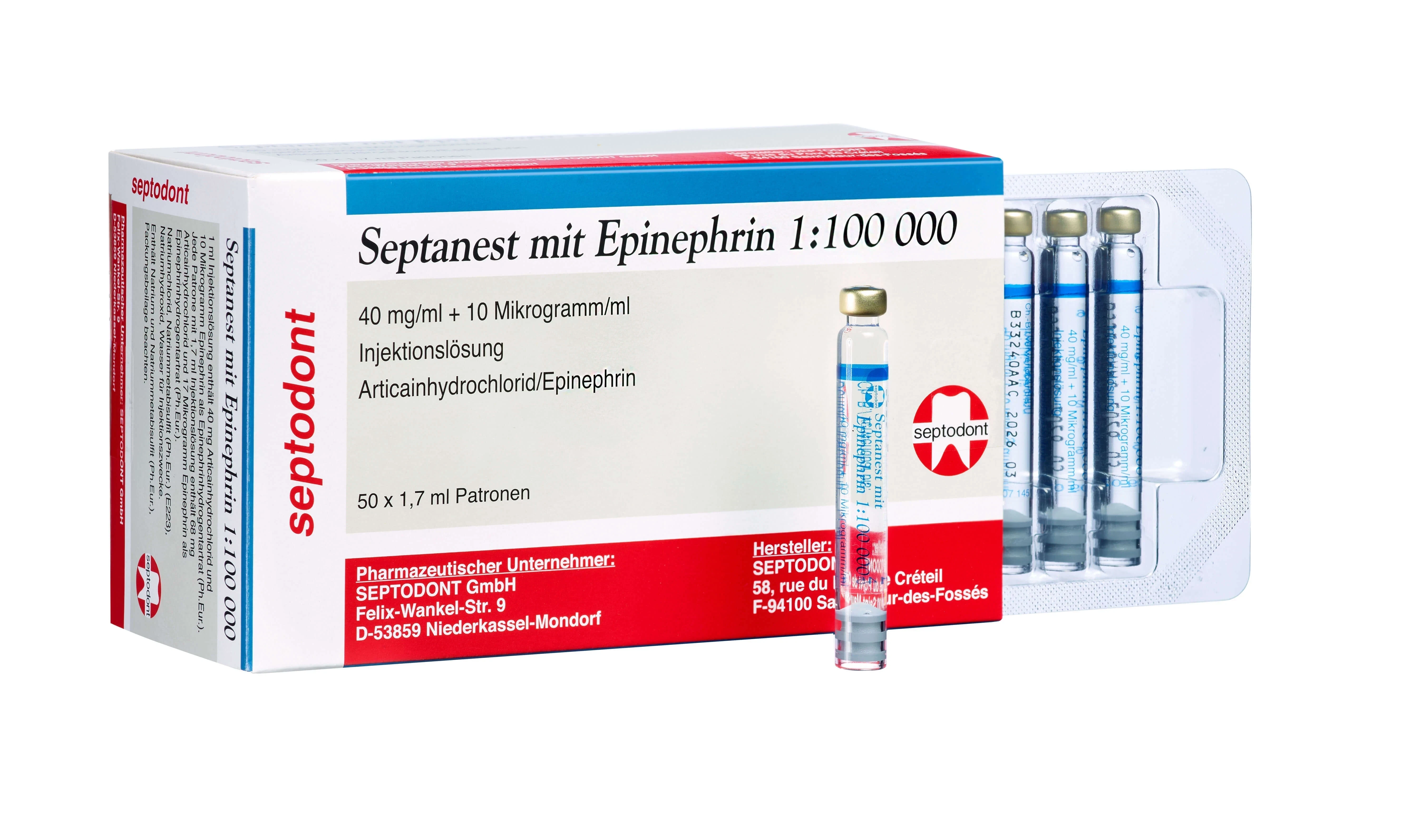 Septanest Aktionspaket, 1:100 000, 5+1, 50 Zylinderampullen à 1,7 ml