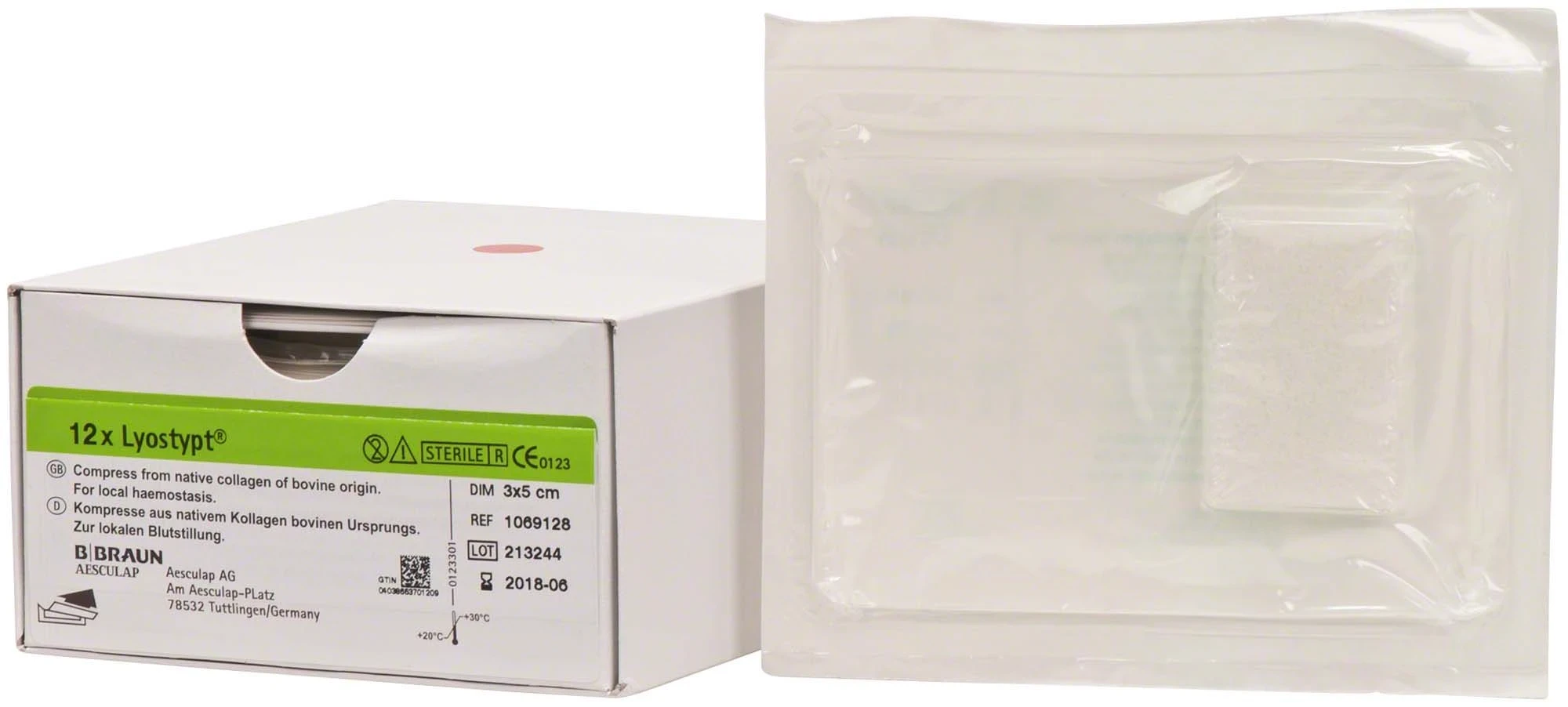 Lyostypt Kollagenkompresse, 3 × 5 cm, Packung à 12 Stück