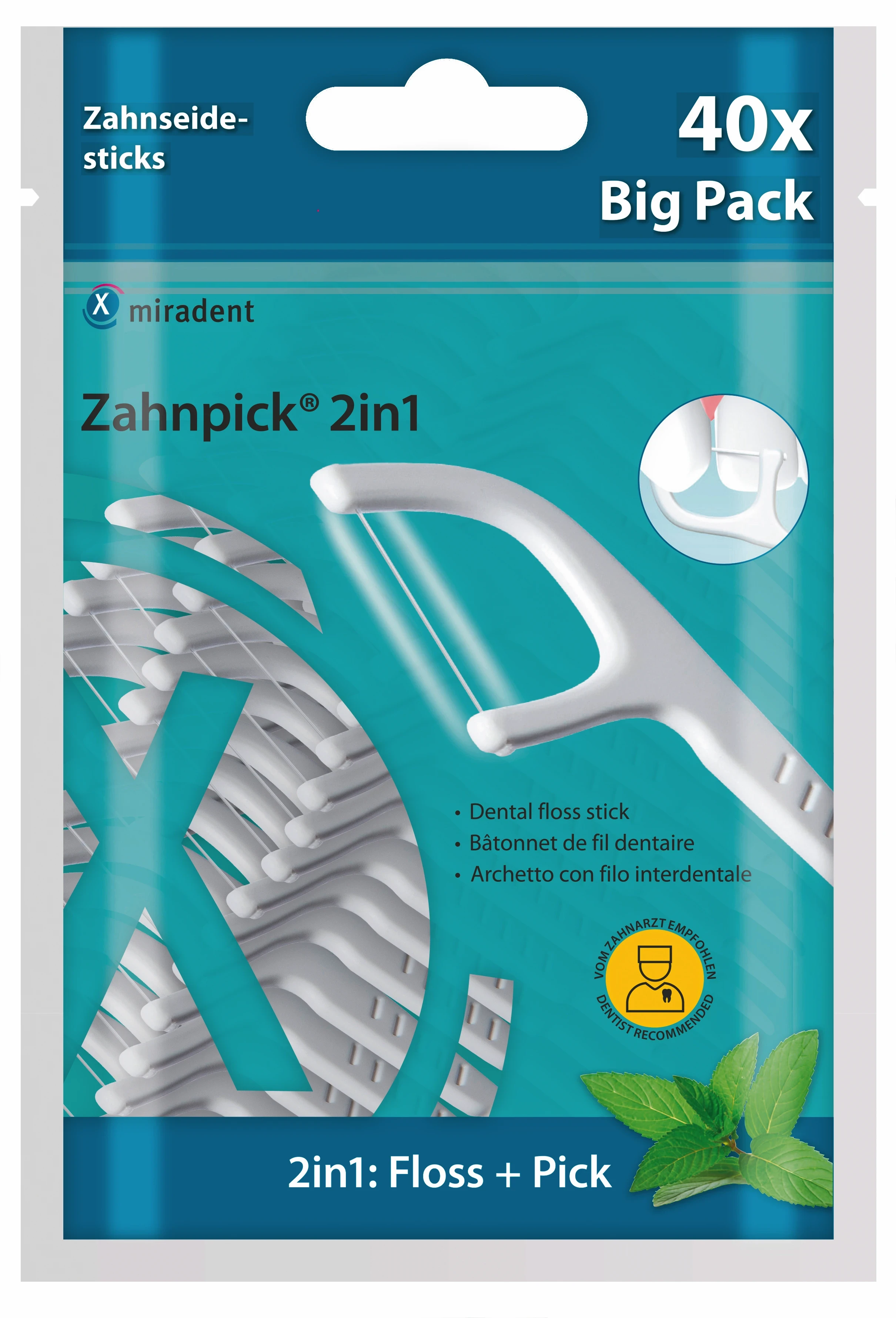Zahnpick 2in1 (Big Pack), Minze, Packung à 40 Stück