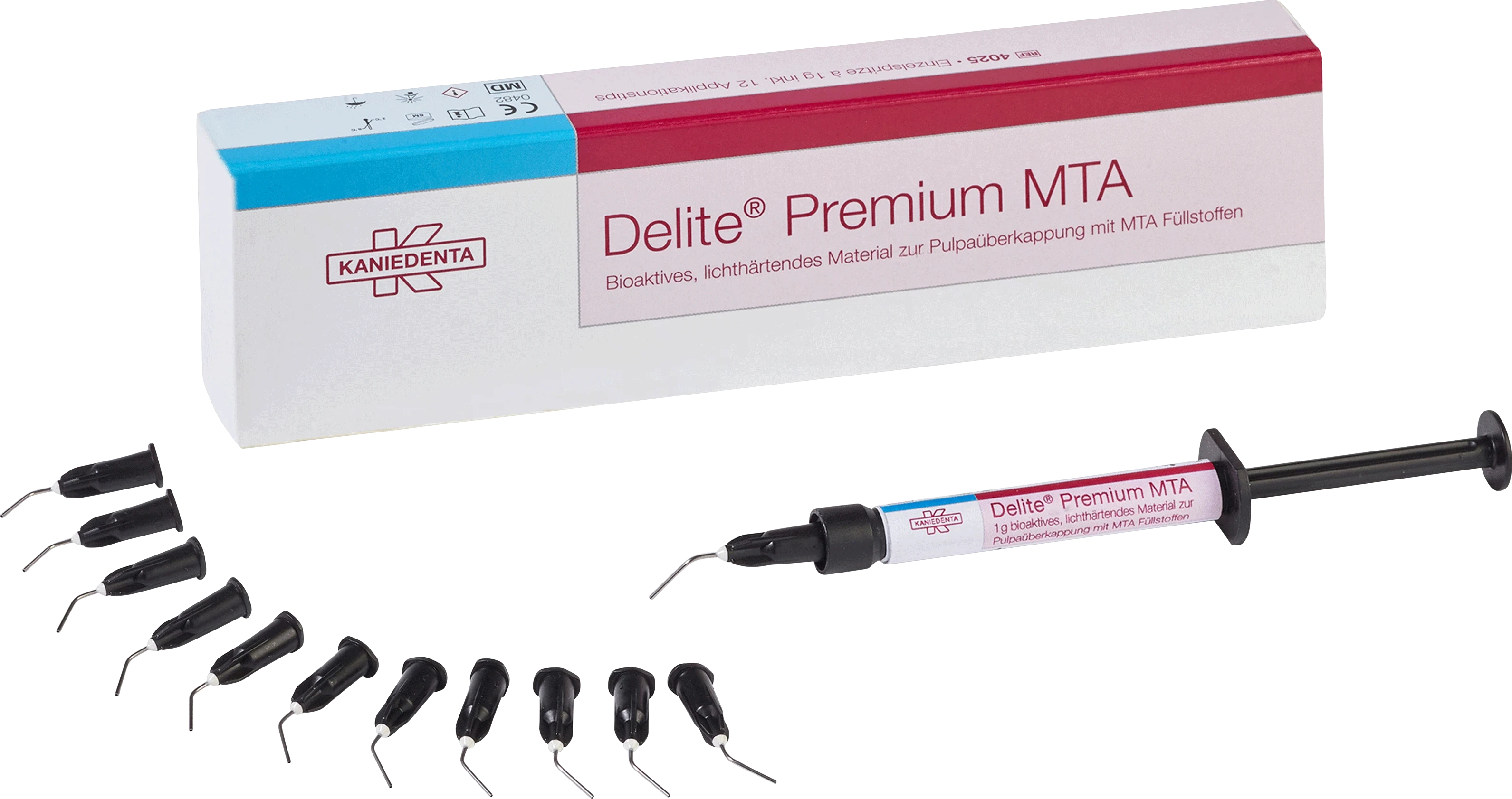 Delite Premium MTA, Spritze à 1,0 g, Bioaktives, lichthärtendes Material zur, Pulpaüberkappung, inkl. 12 Tips
