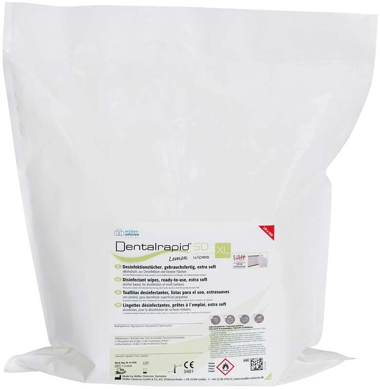 Dentalrapid SD Wipes XL, Desinfektionstücher, Lemon, 28cm x 30cm, 2 Packungen à 90 Stück