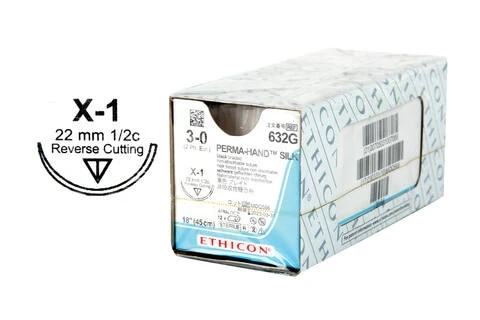 PERMA-HAND SEIDE schwarz, geflochten, Nadeltyp X1 USP 3-0, Länge 0,45 m (632G), Packung 12 Stück