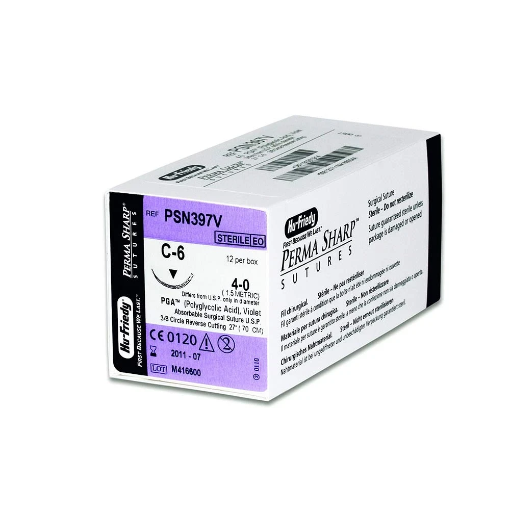 Nahtmaterial PGA, 70cm, 4-0A/C-6, 3/8, Packung à 12 Stück