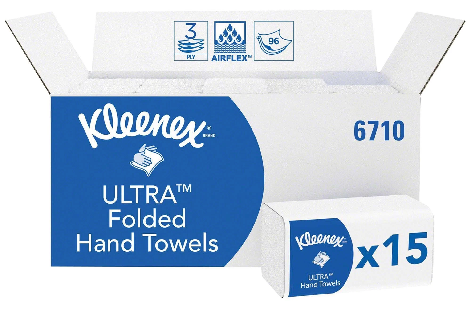 Kleenex Papierhandtuch Ultra, Interfold, 21,5 × 31,5 cm, 3-lagig, hochweiß, 15 Packungen à 96 Blatt