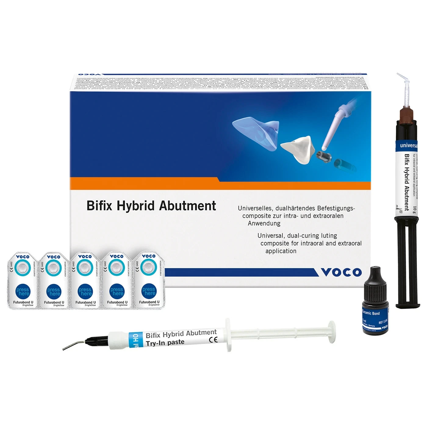 Bifix Hybrid Abutment, Befestigungscomposite, Typ Dualhärtend, Farbe universal HO, Implant Set, QuickMix Spritze 1 Set
