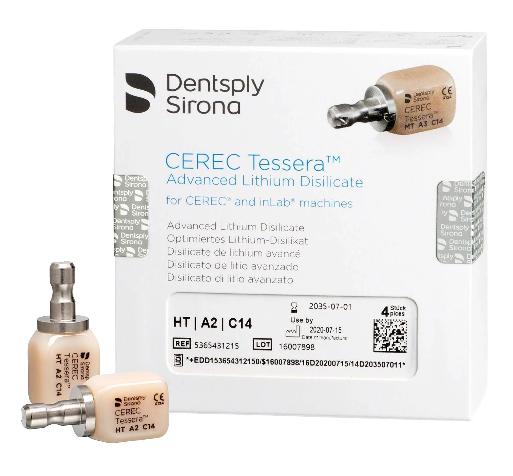 Cerec Tessera, Vollkeramik-System, HT, A2 ,C14, Packung à 4 Blöcke