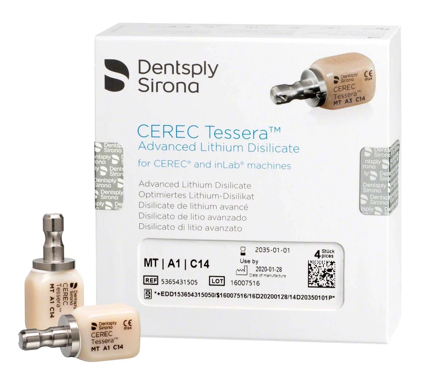 Cerec Tessera, CAD/CAM Blöcke, MT, C14, A1, Packung à 4 Stück