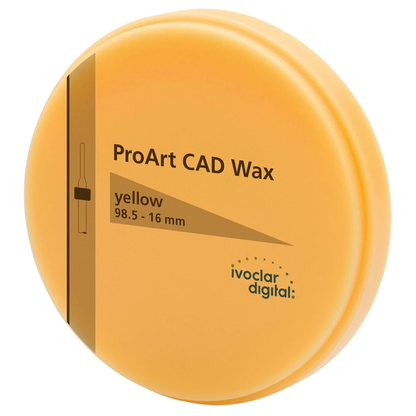 ProArt CAD Wax, CAD/CAM Fräsrohling/Hilfsmaterial, Typ Disc, Farbe Yellow, Stärke 16 mm, Ø 98,5 mm, Wachs, 1 Stück, geeignet für PrograMill, Digital Press Design mit IPS e.max Press,