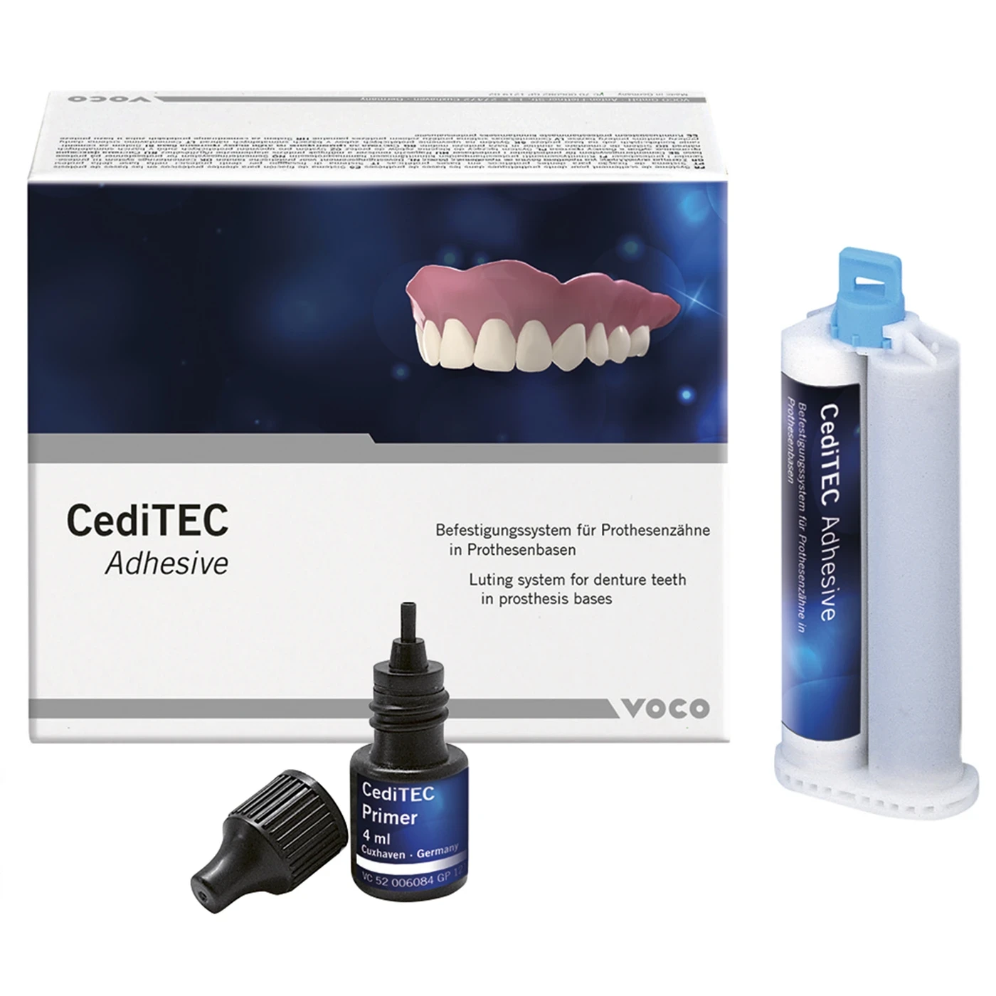 CediTEC, Hilfsmittel für Prothetik, Typ Befestigungssystem, 1 Set, Lieferumfang: 1 Kartusche 80 g CediTEC Adhesive, 1 Flasche 4 ml CediTEC Primer, Zubehör