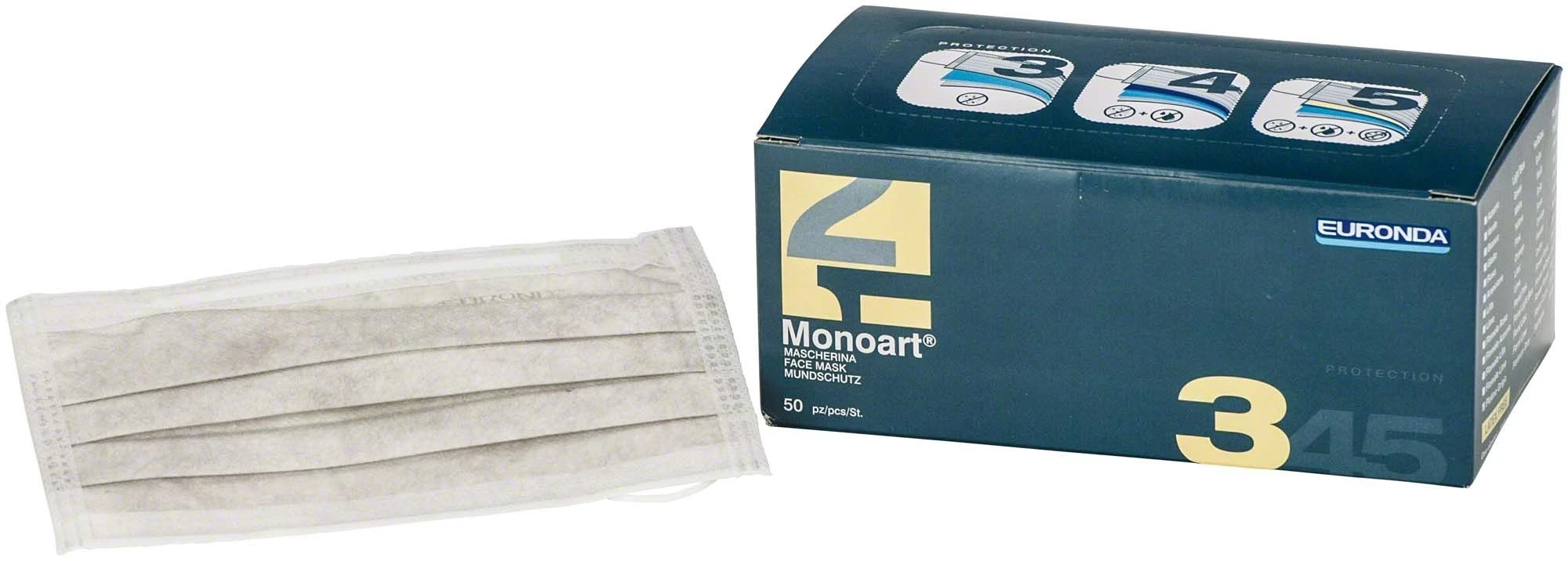 Mundschutz Monoart Pro 3, Typ II, 3-lagig, platingrau, Packung à 50 Stück