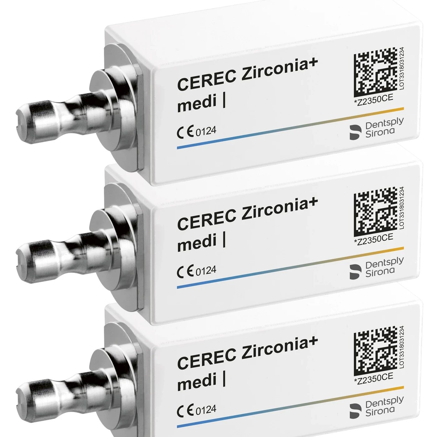 CEREC Zirconia+, CAD/CAM Fräsrohling, Form Block, Farbe A2, Größe medi, Packung, 1 x 3 Stück, geeignet für inLab MC XL mit dem Modus „Nassfräsen“, inLab MC X5 mit dem Modus „Trockenfräsen“