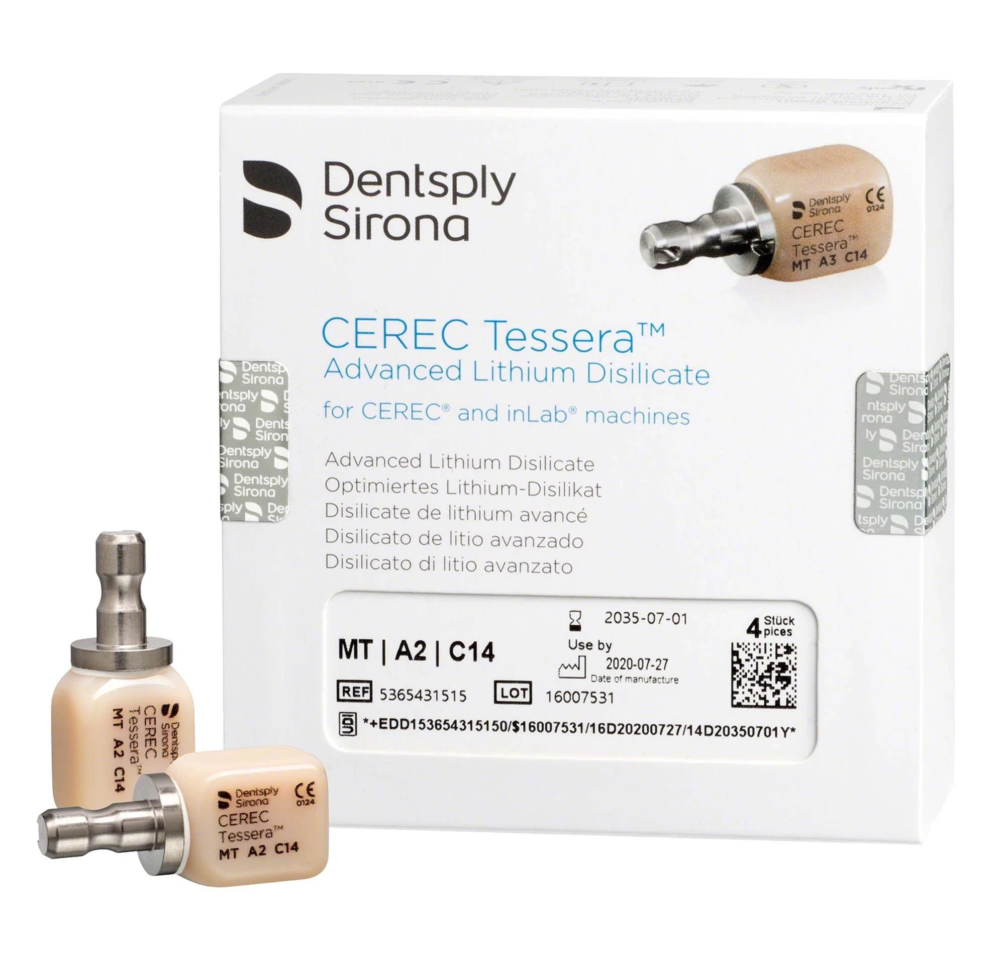 Cerec Tessera, CAD/CAM-Blöcke, MT, C14, A2, Packung à 4 Stück