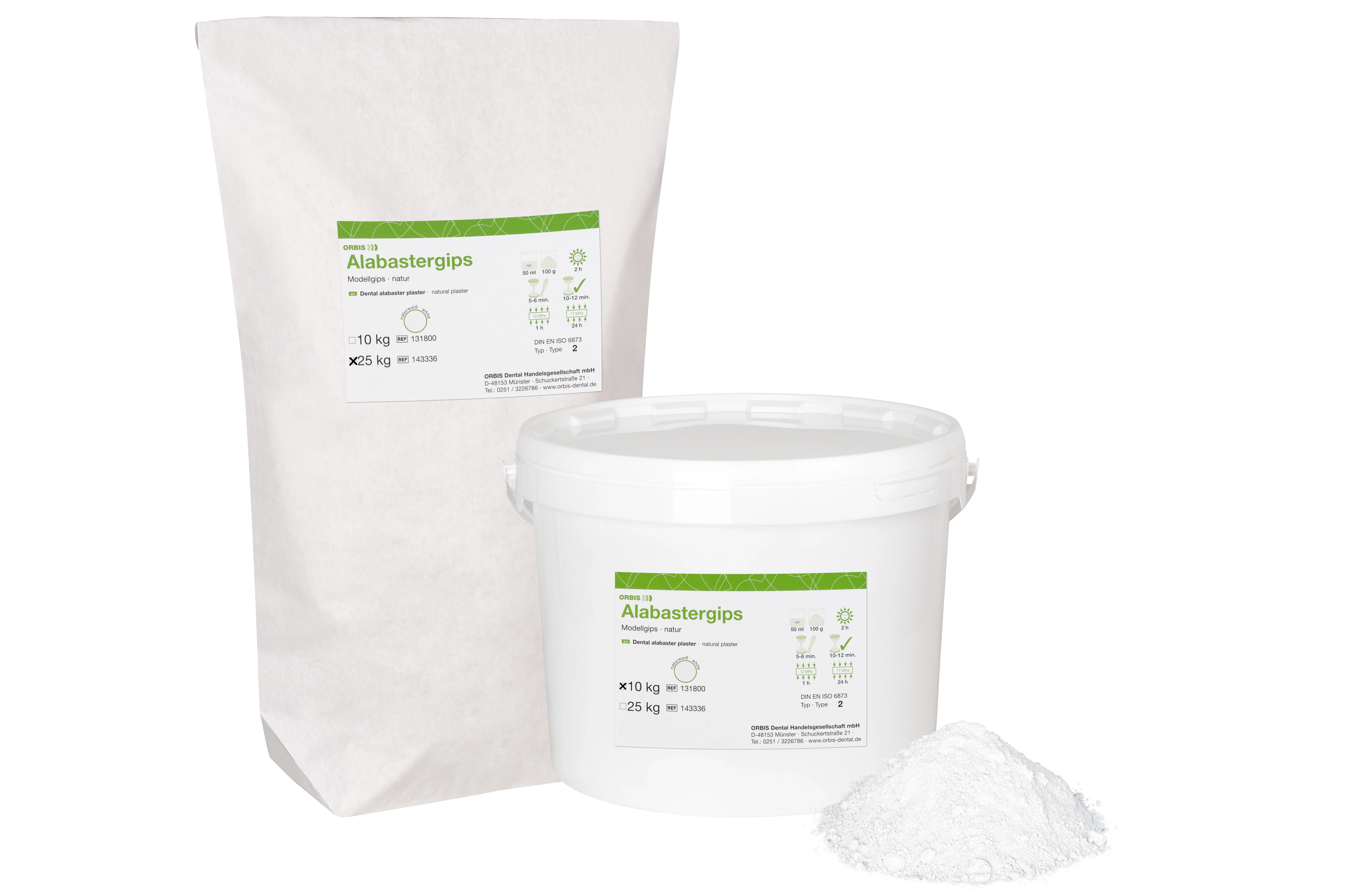 Occlubaster Gips, Modellherstellung, (Wasser/Gips): 50 ml : 100 g, 2, naturweiß, 10–12 min, Eimer 10 kg