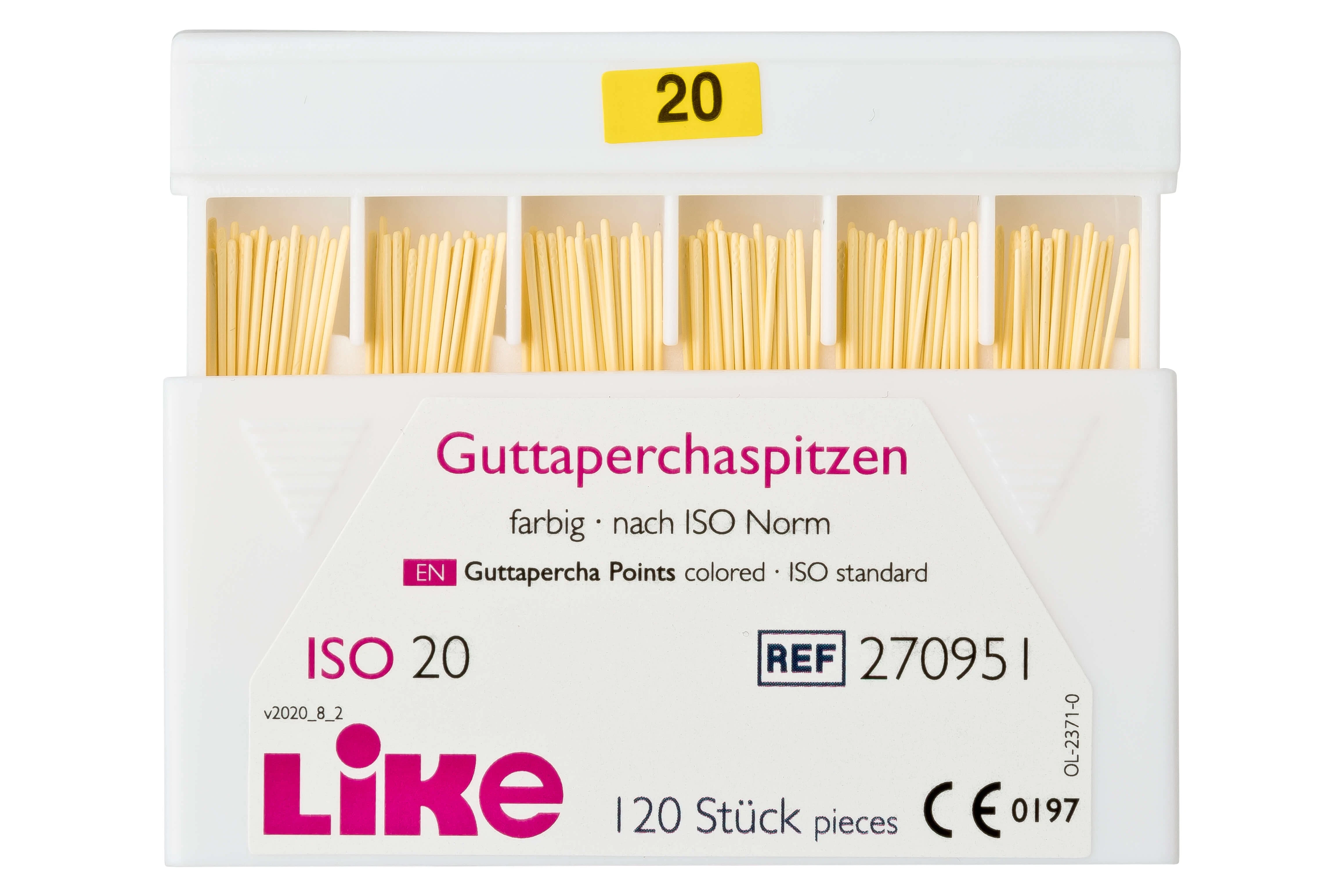 Guttaperchaspitzen, gelb, 020, Schiebeschachtel 120 Stück