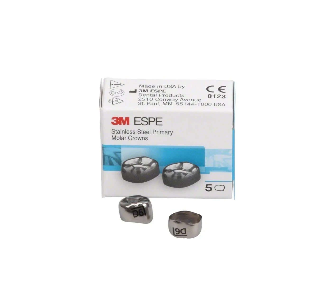 Edelstahlkronen UK 1. Milchmolar rechts DLR6, Ø mesial/distal 9,2, Packung 5 Stück