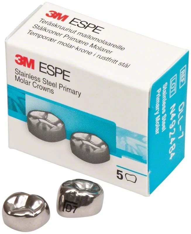 Edelstahlkronen, UK 1. Milchmolar, links, DLL7, Ø mesial/distal 9,6, Packung à 5 Stück