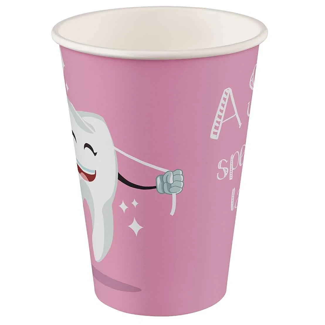Mundspülbecher Hartpapier, recyclebar, Zahndesign rosa, 180ml, Stück: Karton mit 2000 St.