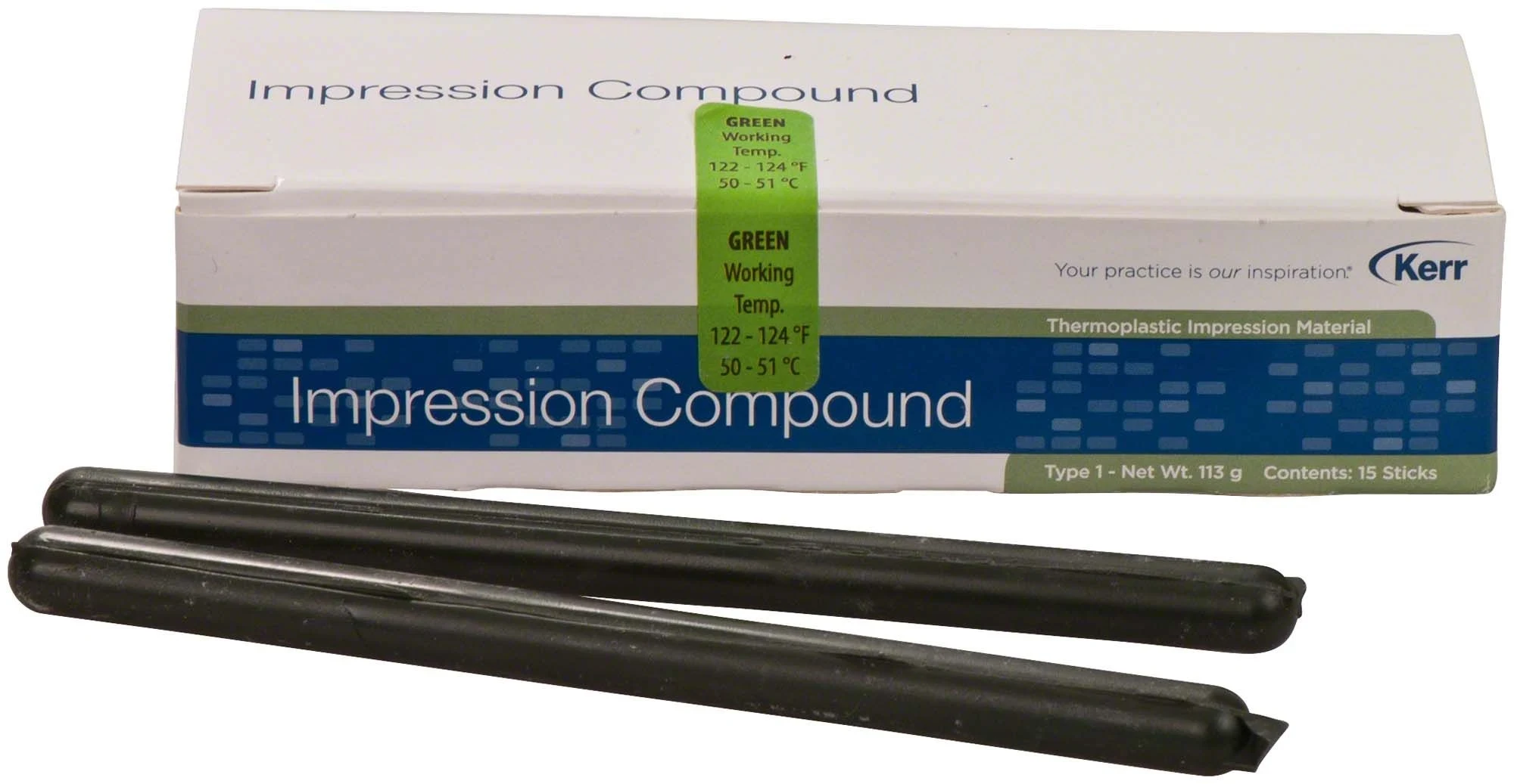 Impression Compound, Stangen, grün, 50°C, Packung à 15 Stück