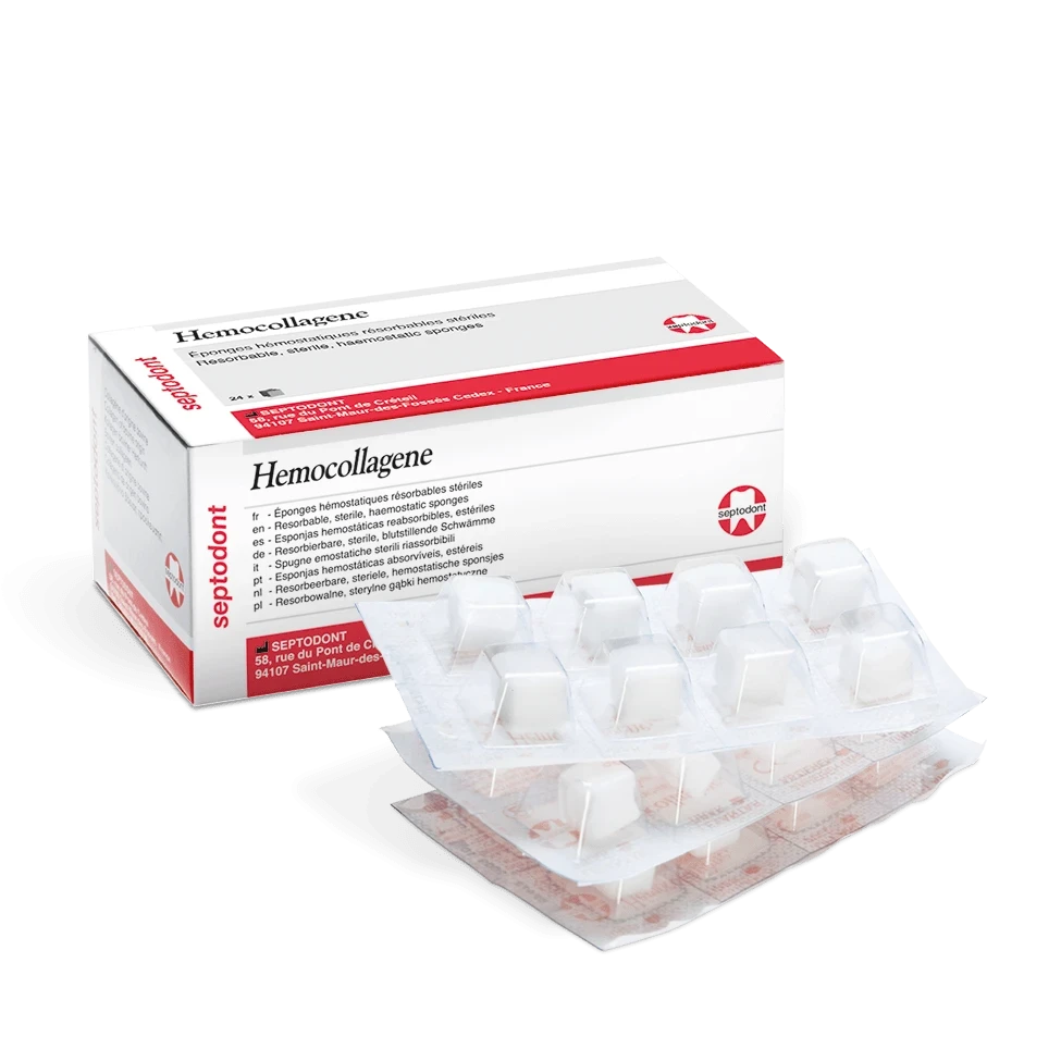 Hémocollagène Schwämmchen, 13 × 13 × 8 mm, Packung à 24 Stück