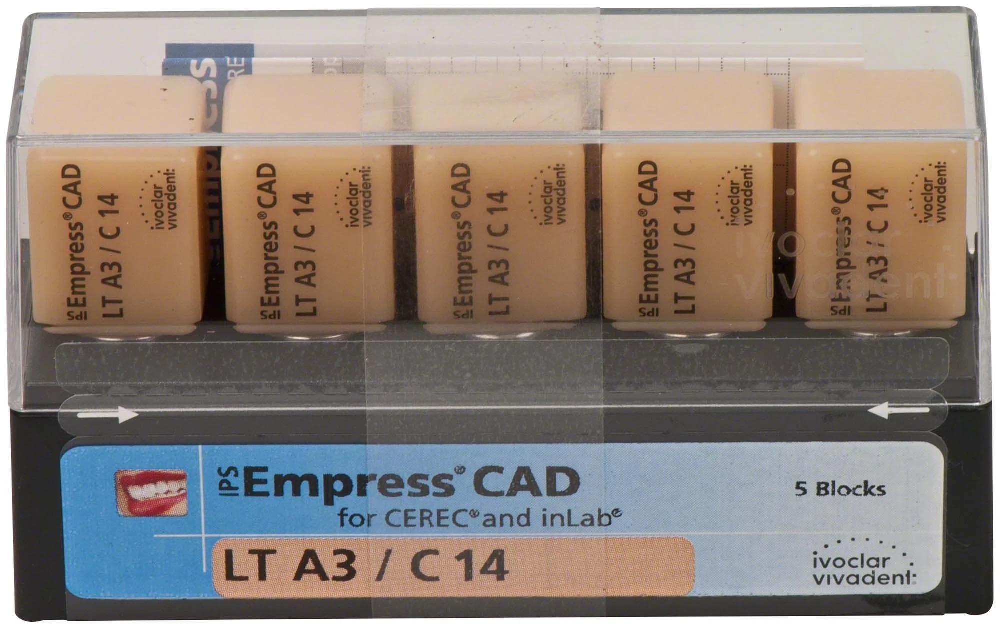IPS Empress CAD, Glaskeramik-Block, für Cerec/inLab, leuzitverstärkt, LT, C14, A3, Packung à 5 Stück