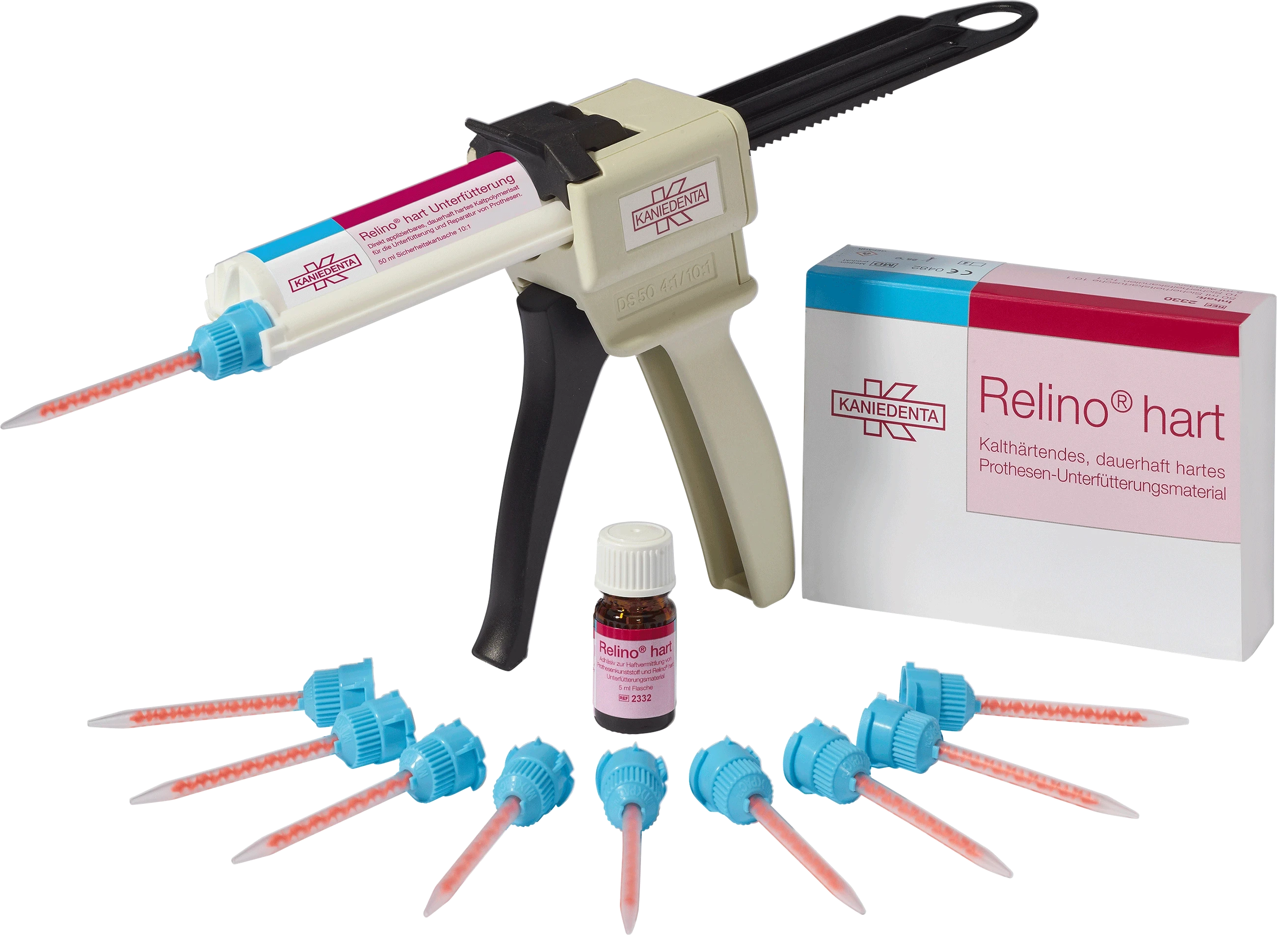 Relino HART Sparpackung, 50 ml Sicherheitskartusche 10:1, 5 ml Adhäsiv, 10 Sicherheitskanülen 10:1