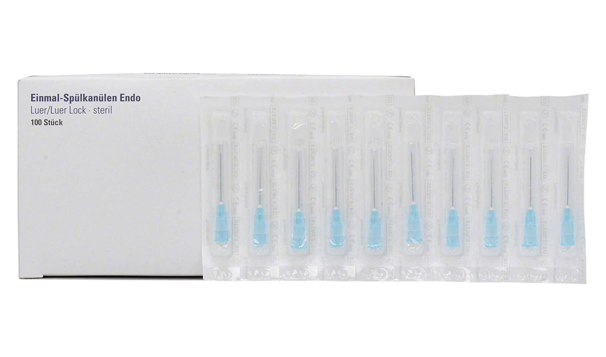 Transcodent, Einmal-Spülkanülen Endo, 0,4 × 23 mm, G27, blau, Packung à 100 Stück