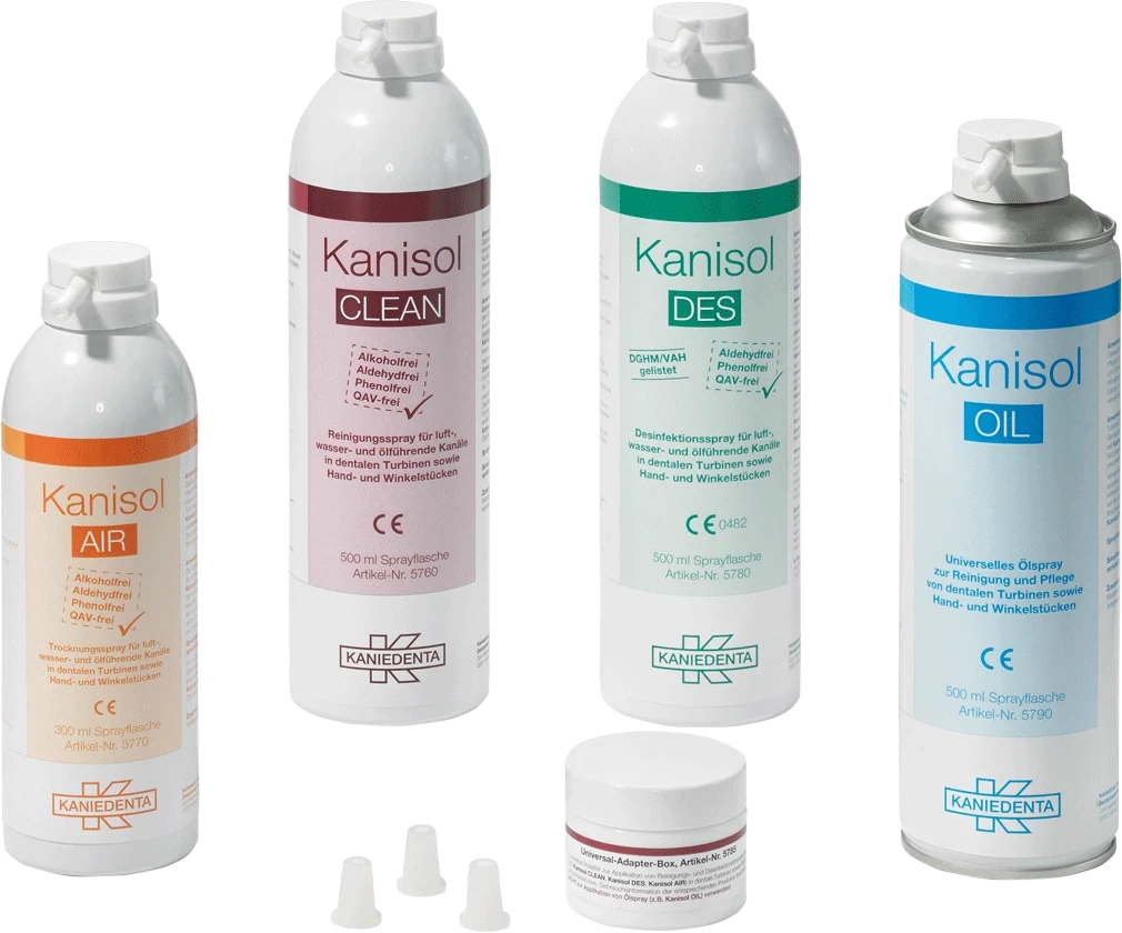 Kanisol System-Set inkl. 3 Univ.-Adapter, 500 ml Kanisol CLEAN, 300 ml Kanisol AIR, 500 ml Kanisol DES, 500 ml Kanisol OIL