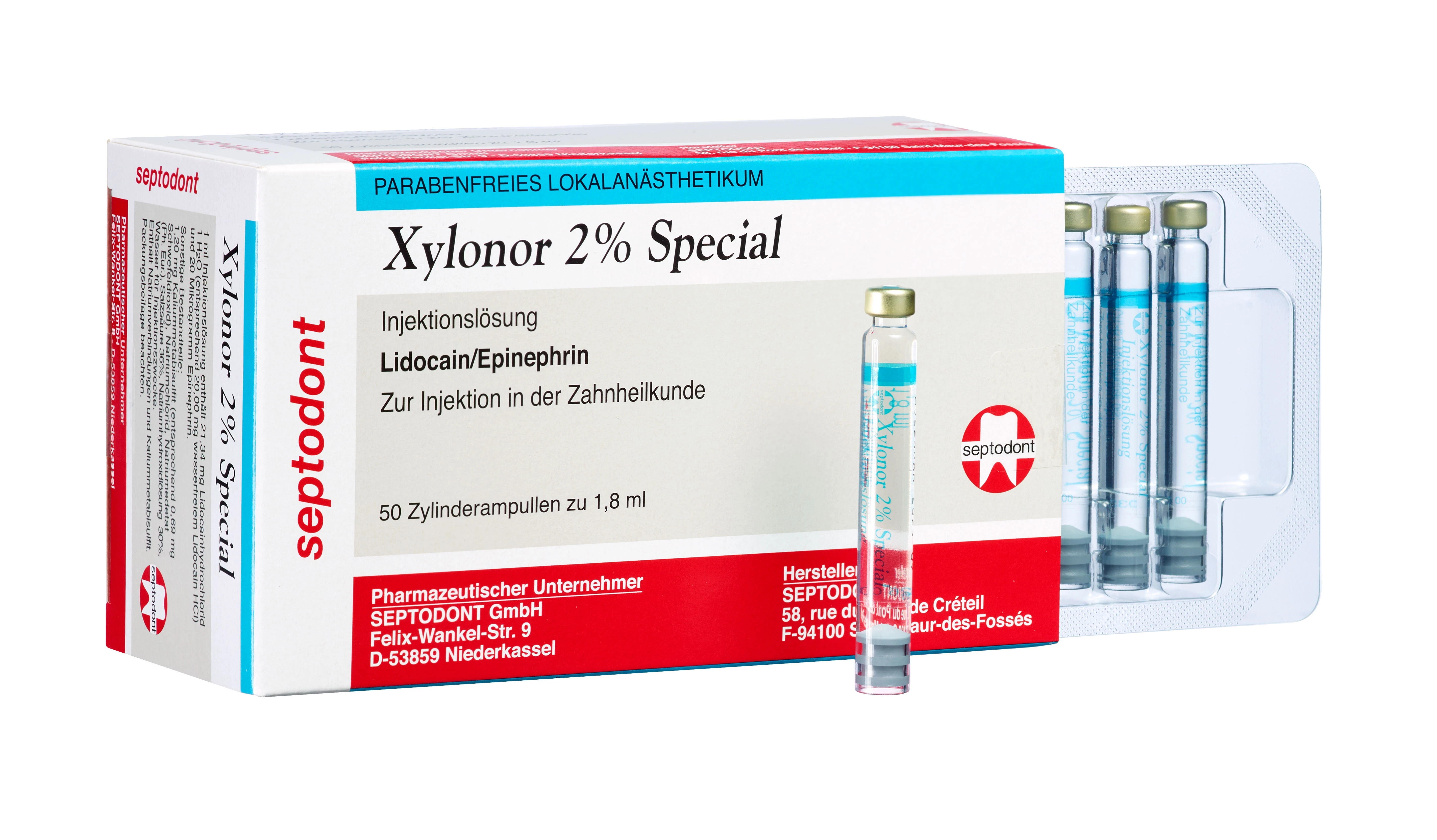 Xylonor 2 % Special (mit Adrenalin), 50 Zylinderampullen à 1,8 ml