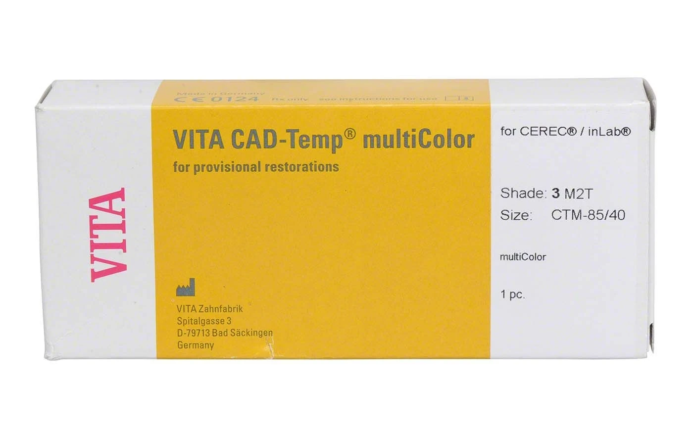 VITA CAD-Temp multiColor Block, CTM-85/40, 3M2-T, Packung à 1 Stück