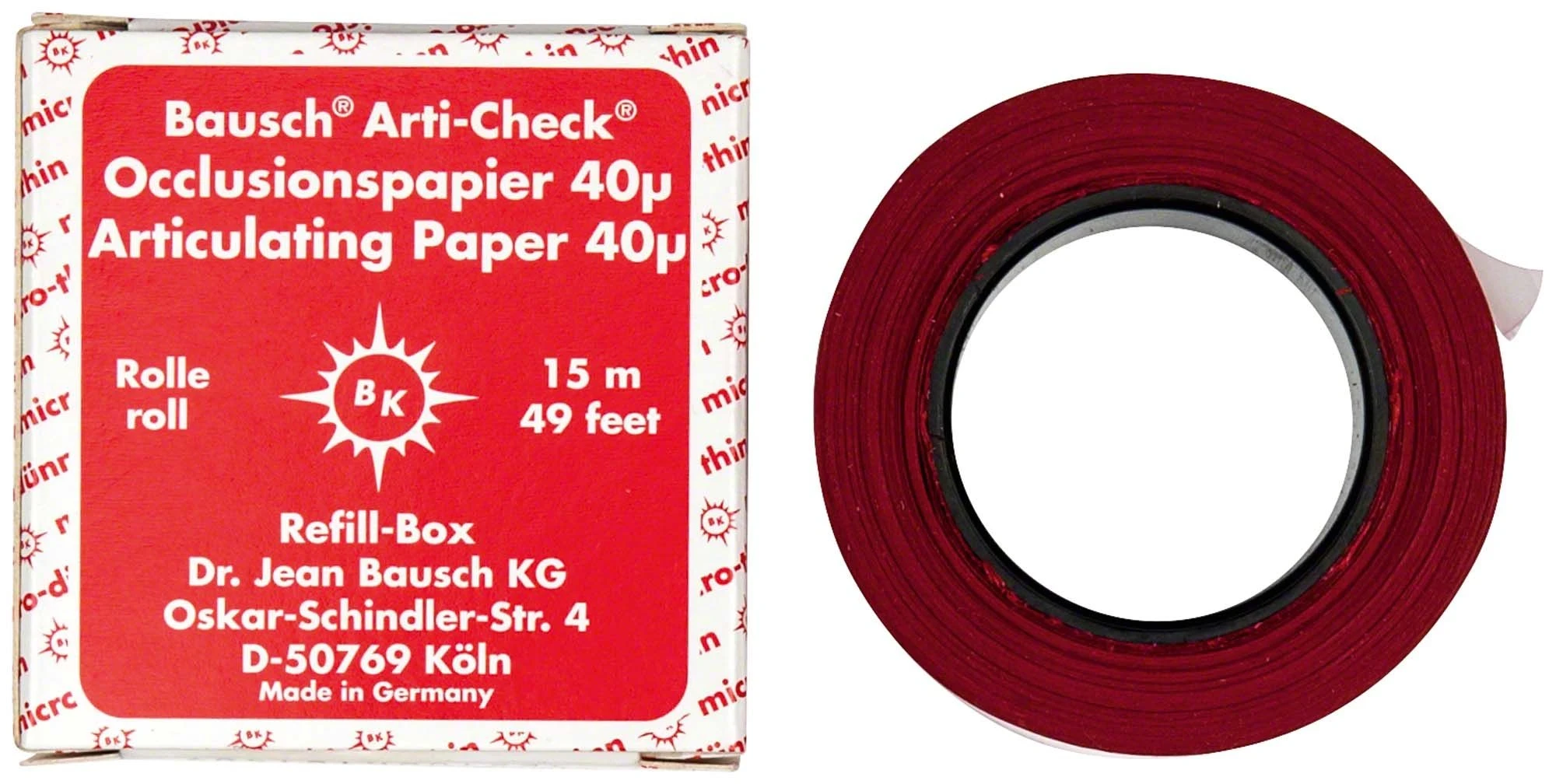 Arti-Check Occlusionspapier 40 µ, 16 mm, mikrodünn, rot, Nachfüllpackung, Rolle à 15 m