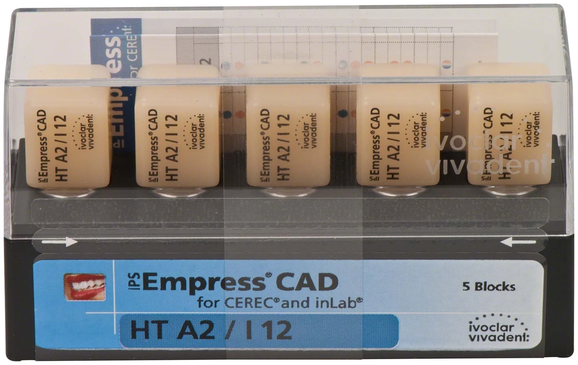 IPS Empress CAD A-D, Glaskeramik-Block, für Cerec / inLab, Gr. I12, HT, A2, Packung à 5 Stück