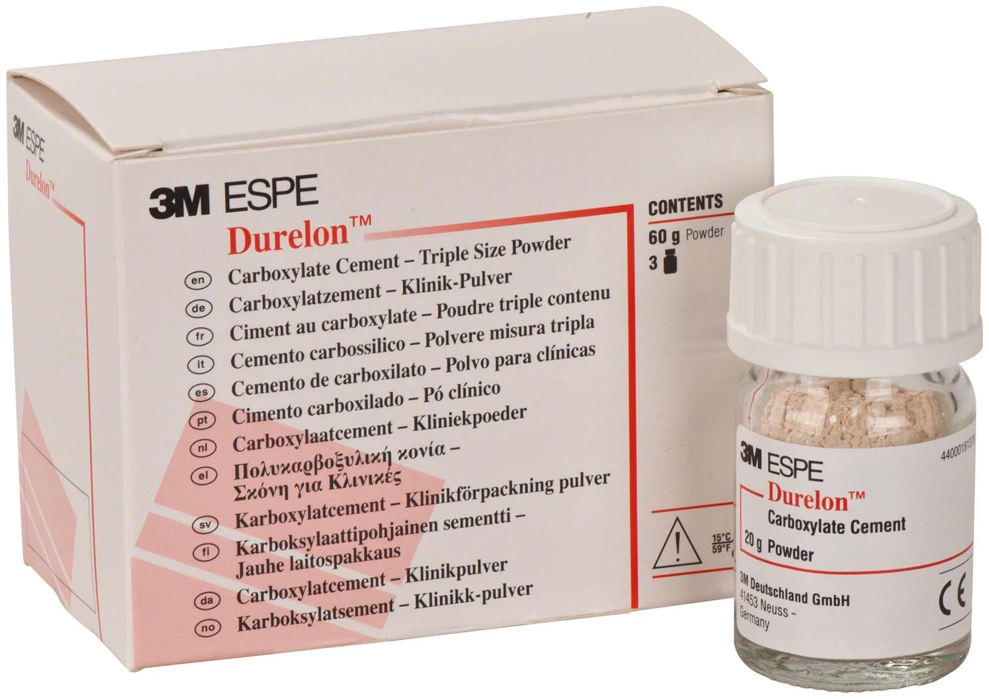 Durelon Pulver, Carboxylat-Befestigungszement, normalhärtend, 3 Packungen à 20 g Pulver