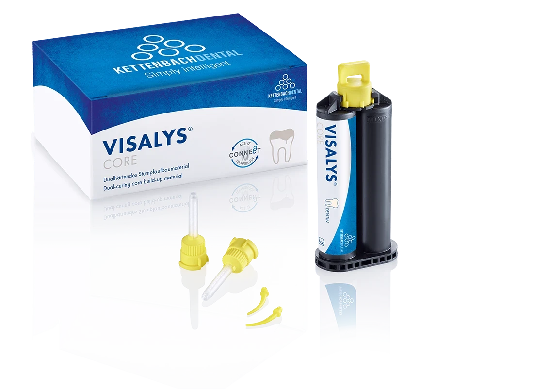 Visalys Core Normal pack Dentin: 1 x 25 ml, Mischkanülen gelb kurz, 20 Intraoral tips - Kartusche