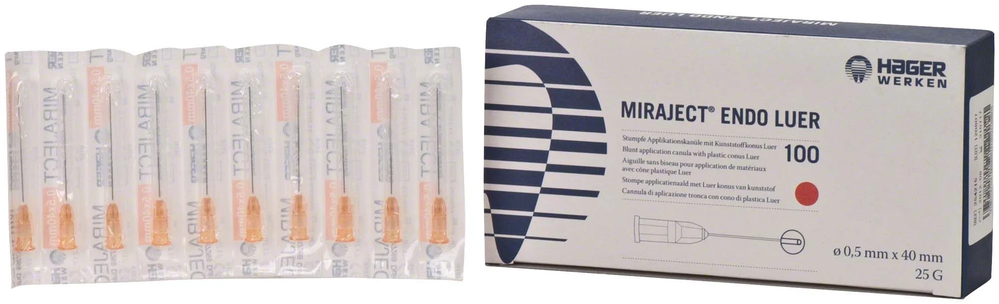 Miraject Endo Luer, 0,5 × 40 mm, 25G, orange, Packung à 100 Stück