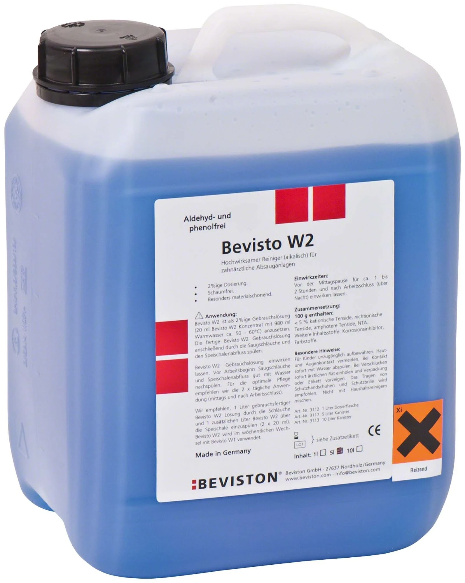 Bevisto W2, Absauganlagenreiniger mit Desinfektionswirkstoff, aldehyd- und phenolfrei, Kanister à 5 Liter